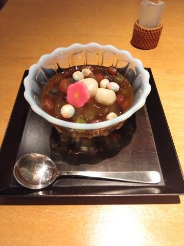 えま カフェ加賀麩不宝屋　水ゼリー加賀茶蜜がけ